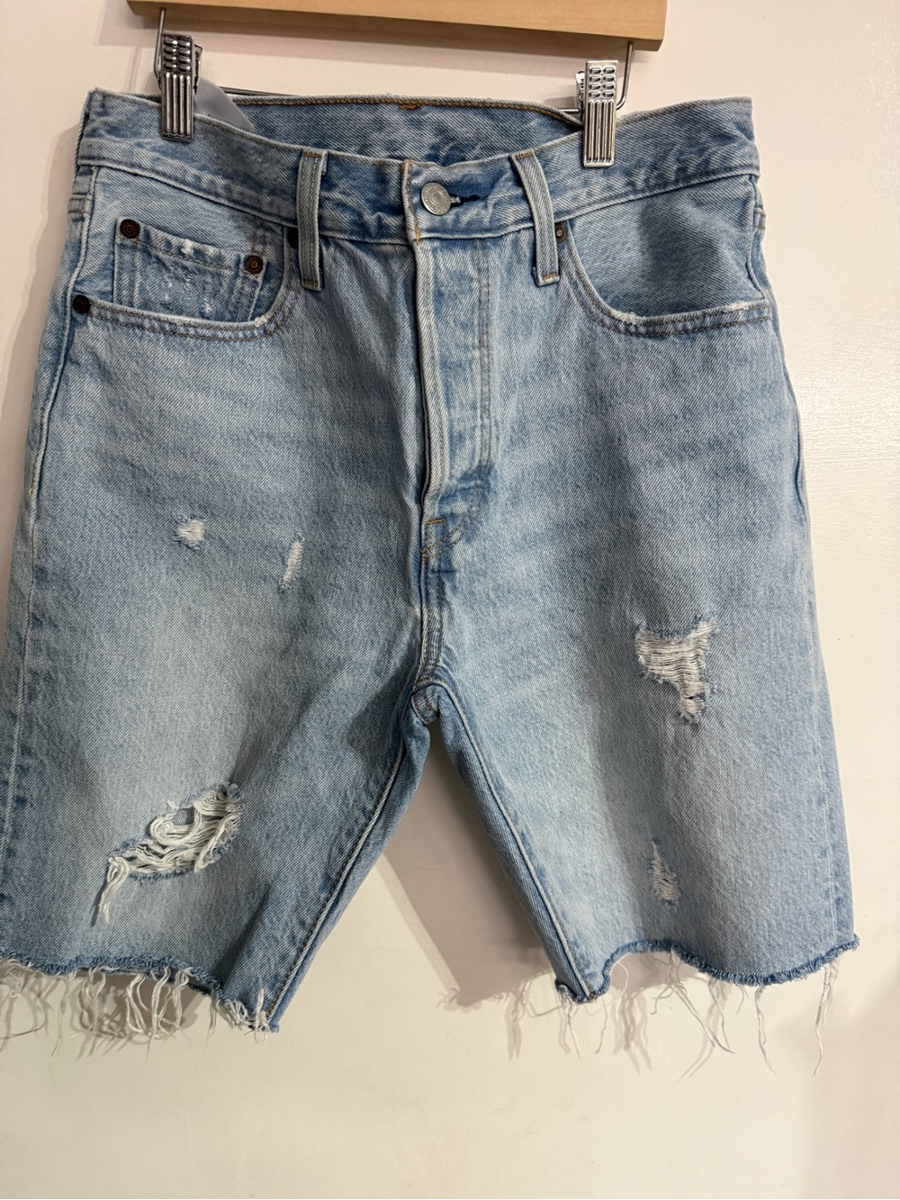 Levi's Light Blue Distressed Denim Cutoff Shorts